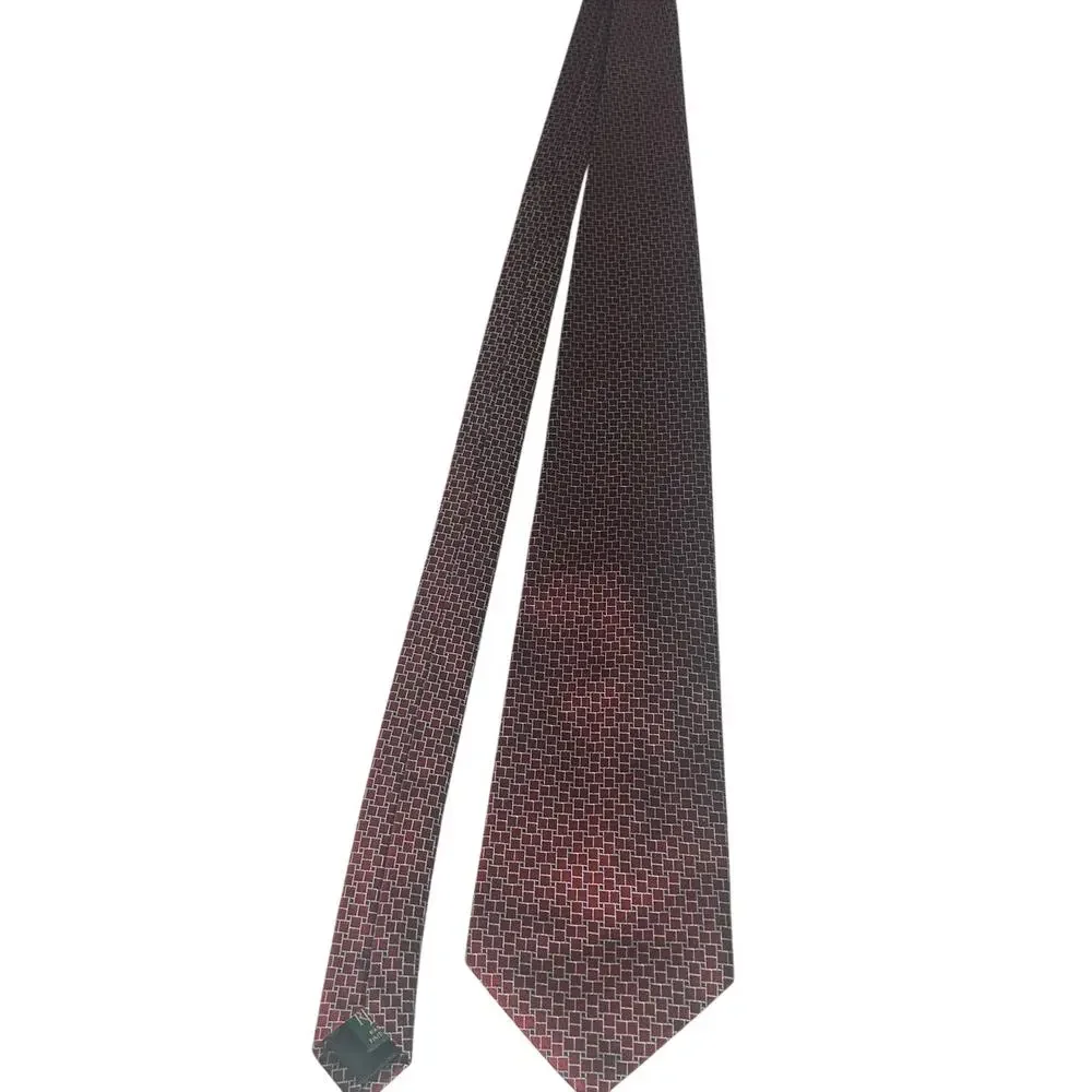 Lauren Ralph Lauren Vintage Burgundy 100% silk necktie textured geo squares